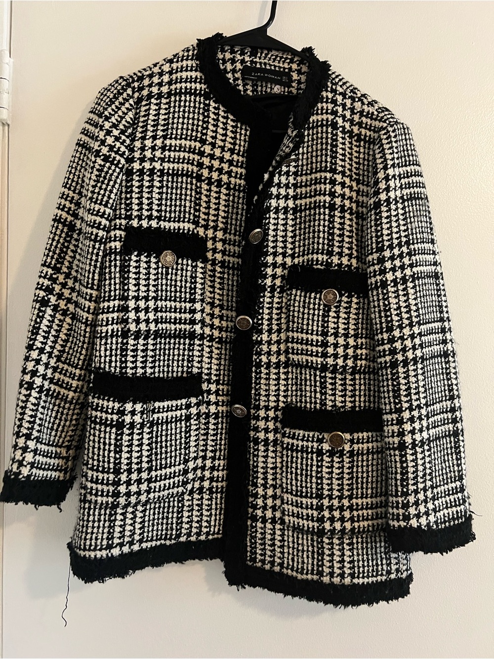 Ladies Zara Chic Black & White Houndstooth Tweed Jacket - Classic Women's Coat